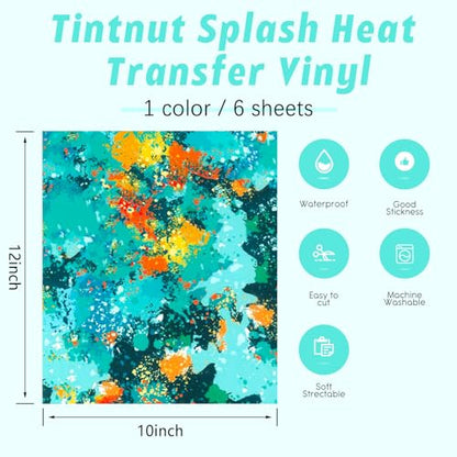 Tintnut Blue Splatter Heat Transfer Vinyl - 6 Sheets 10"x12" Watercolor Patterned HTV Iron On Vinyl for T-Shirts Hats Clothes - color: Blue-6pcs