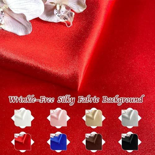 RUDONG M Satin Photography Backdrop 3.3x2.5ft - Wrinkle-Free Silky Fabric Background for Jewelry/Cosmetics/Flat Lay/Studio, Red Backdrop Cloth (100x75cm) - color: Red