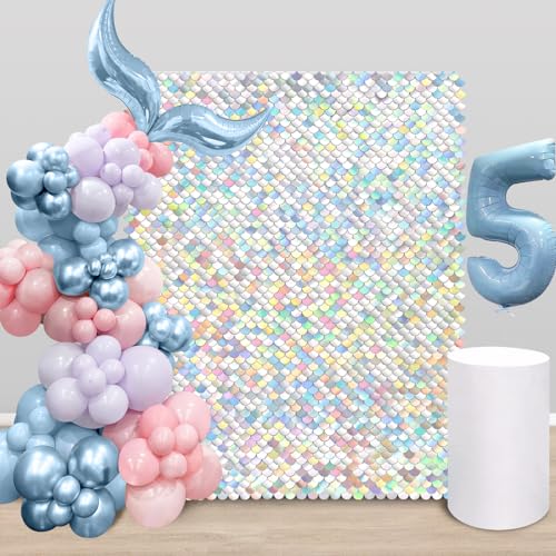 Shimmer Wall Backdrop Glitter Photo Backdrop Rainbow Silver Sequin Backdrop 24 Panels for Birthday Wedding Engagement Mermaid Wall Disco Backdrop Decoration - color: Rainbow Silver, size: 6ftx4ft