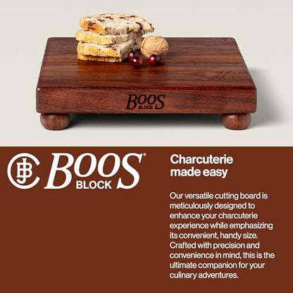 John Boos B Series Square Wooden Walnut Cutting Board 12”x12” – 1.5” Thick, 5-lb Non-Reversible Butcher Block with Wood Bun Feet & Edge-Grain - color: Walnut with Wood Feet, size: 12"L x 12"W