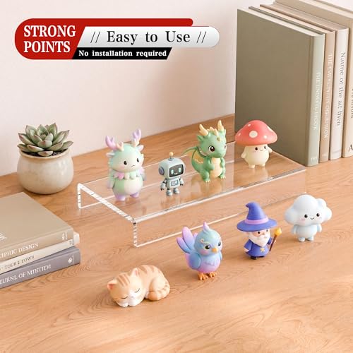 Sezanrpt Acrylic Shelf Riser 8x3.9x1 pack of 2, Countertop Acrylic Display Storage Organizer for Figure, Cosmetics, Bags, Shoes, Toys, Collectibles, 8x3.9x1 Inch - color: Clear, size: 8x3.9x1 Inch