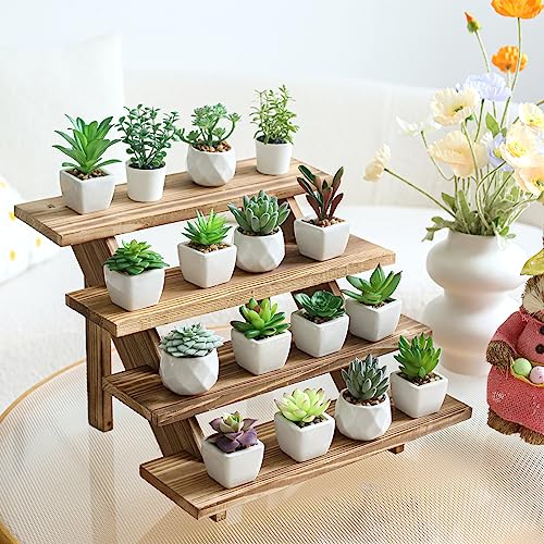 SwallowLiving Wooden Rustic Cupcake Stand for 24 Cupcakes, Stepped Wood Display Stand for Weddings, Tiered Party Table Display Riser for Food , Dessert, Cookie, Decor, Craft Show, Burnt - color: Burnt | 4-tier