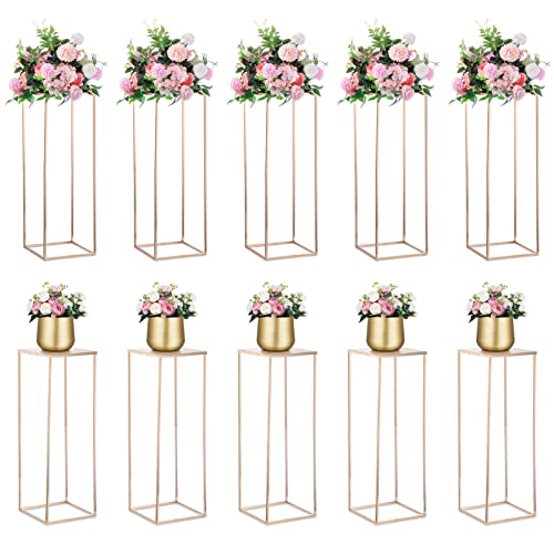 NUPTIO Metal Gold Vase Set for Wedding - 10 Pcs 31.5 inch Tall Cylinder & Square Vases for Centerpieces - Elegant Flower Stand for Party Tables Decorations - color: Gold, size: 31.5 inch - 10 PCS