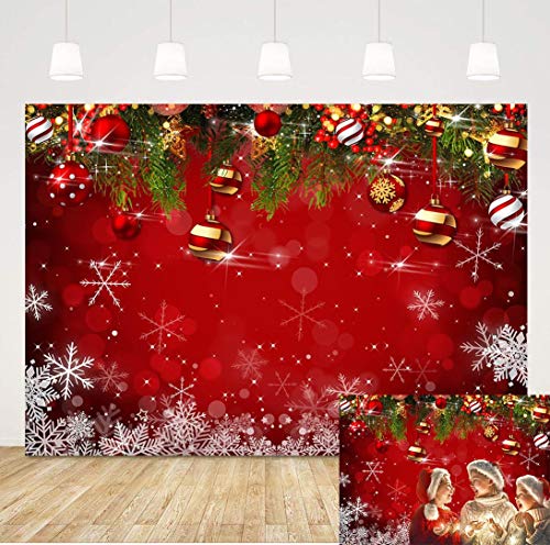 7x5ft Snowflake Christmas Photography Backdrop for Winter New Year Eve Family Party Birthday Glitter Bokeh Sparkle Red Xmas Background Newborn Baby Shower Decoration Photo Booth Props
