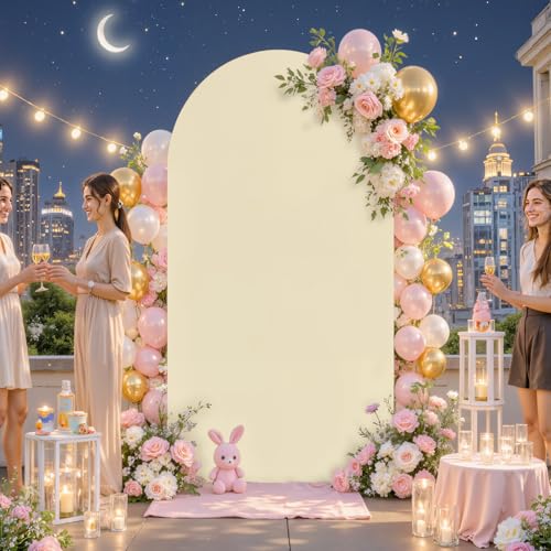 Beige Wedding Arch Backdrop Cover 6.6FT Spandex Arch Covers Round Top Chiara Arch Stand Covers for Party Birthday Ceremony Banquet Decoration - color: Beige, size: 6.6FT