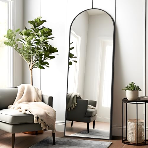 NeuType Arched Full Length Mirror, Large Full Body Mirror with Aluminium Metal Frame, Shatter Protection, Wall-Mounted Mirrors for Living Room or Dressing Room- Black（Arched）,59”x20” - color: Black (Arched), size: 59"L x 20"W