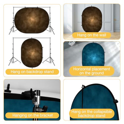 Kate Collapsible Backdrop Pop Up Backdrops Brown Blue Portable Background for Headshot, for Portrait Photography, for Video, for Live Stream, 5x6.5ft