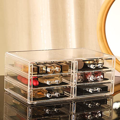 Cq acrylic 1 Pack Clear Acrylic Drawer Organizer Countertop,Stackable 6 Drawers Makeup Storage,Cute Cube Make Up Organizer for Dresser Hair Clip,Beauty Product Desk and Bathroom Organizers and Storage - size: 6 Small Drawers