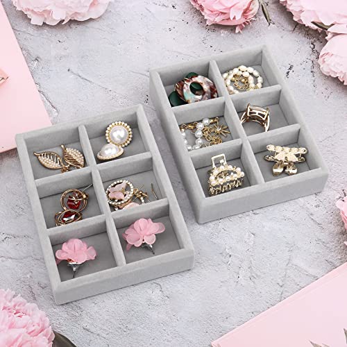 DesignSter Small Jewelry Tray, 2PCS Ring Organizer, Velvet Jewelry Display Tray, Stackable Jewelry Organizer Trays, Jewelry Drawer Organizer Inserts For Dresser, Jewelry Box (Gray) - color: Gray, size: 6 Grids