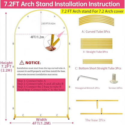 Metal Arch Backdrop Stand 7.2FT Gold Wedding Balloon Arched Backdrop Stand Square Arch Frame for Birthday Valentines Day Party Bridal Baby Shower Ceremony Decoration - size: 7.2ft Stand