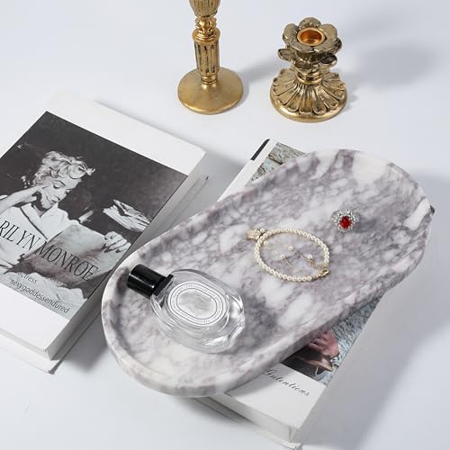Koville Real Luxurious Marble Vanity Tray, 12"x6" Calacatta Viola Marble Catchall Tray for Bathroom, Natural Stone Perfume Trays Jewelry Dish for Dresser, Genuine Stone Storage Tray for Home Decor - color: Calacatta Viola White, size: 12" x 6" x 0.7"