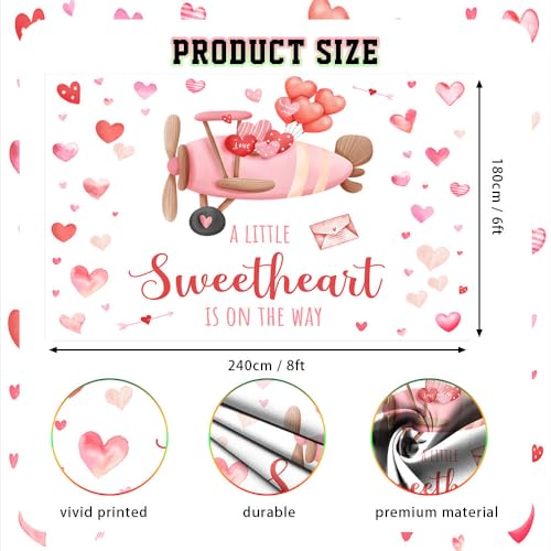 AIBIIN 8x6ft Sweetheart Baby Shower Backdrop A Little Sweetheart is on The Way Baby Shower Photography Background Sweet Heart Valentines Day Baby Shower Party Decorations Banner Photo Booth Props - color: Sweetheart2, size: 8x6ft