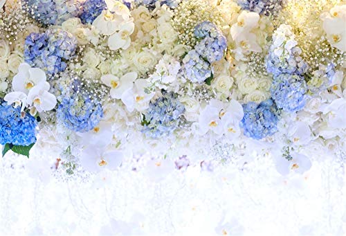 AOFOTO 9x6ft Beautiful White Blue Flowers Background for Wedding Photography Ladies Tea Party Girls Portrait Lovers Annivery Floral Backdrop Valentine Kids Adults Woman Mom Photo Studio Props - size: 9x6ft