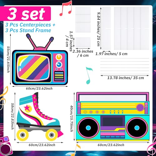 Soulchen 3 Pcs 24 Inch Large 80s 90s Photo Booth Props Retro 80s 90s Birthday Party Decorations Boombox Neon Television Roller Skates Frame Backdrop for Hip Hop Musical Party Supplies - style: 80s