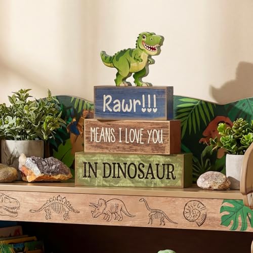 Lineshading 4 Pcs Dinosaur Table Decorations Wooden Dinosaur Decor Dino Safari Party Centerpieces for Table Jungle Animal Theme Baby Shower Tabletop Stand for Boys Girls Birthday Party Decorations - style: Dinosaur