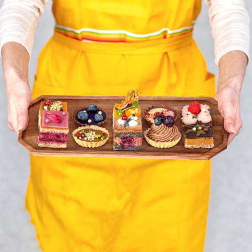 Dandat 12 Pack Wooden Serving Platter Acacia Wood Platters 16 x 5 Inch Rustic Serving Tray Rectangular Charcuterie Board Cheese Plate for Home Decor Dessert Vegetables Fruit Cookie - size: 16 x 5 Inch