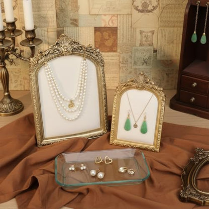 2 Pcs Gold Resin Jewelry Display Stand with Velvet Backing, Vintage Necklace Organizer Ring Holder Earring Holder Jewelry Photography Props Frame for Women Wedding Gifts