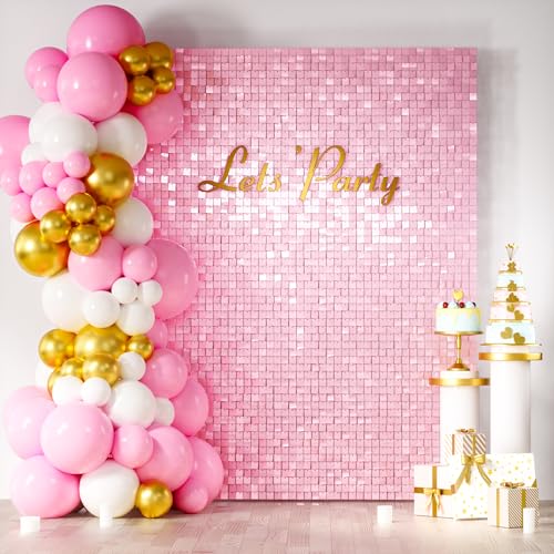COKAOBE Baby Pink Shimmer Wall Backdrop, 24PCS Square Sequin Shimmer Backdrop Panel, Photo Backdrops for Birthday, Anniversary, Wedding, Graduation & Bachelorette Party Decoration - color: Baby Pink, size: 24pcs (6x4ft)