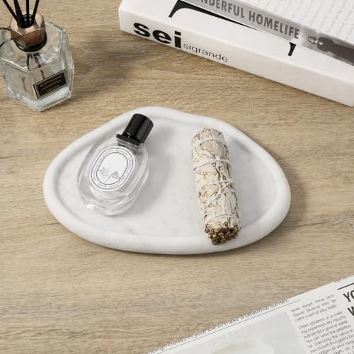 Koville Luxurious Natural Marble Vanity Tray for Home Decor, Cloud Shape Serving Stone Key Tray, 10" x 7" Marble Storage Trays for Bathroom, Stone Plate for Perfume, Candle and Jewelry（Bianco Carrara） - color: Bianco Carrara White