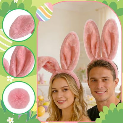 KHC-KHF Easter-Headband Bunny-Headbands Halloween Plush Rabbit Ear Costume Bunny Headband Tail Accessories Party Makeup Birthday Favors s Adult Headwear - color: Pink Suit