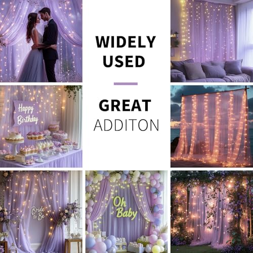 Lavender Tulle Backdrop Curtain with Lights - 10x10ft Sheer Backdrop with 300 LEDs for Wedding, Baby Shower, Bridal Shower, Birthday Party Photo Shoot Background and Home Decorations - color: Lavender, size: 10 x 10 Feet