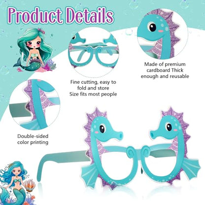 Mermaid Party Decoration Paper Glasses Under the Sea Photo Booth Props for Summer Birthday Shower Favors