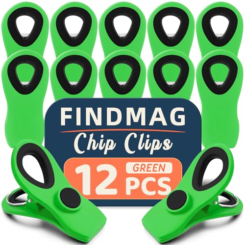 FINDMAG Big Chip Clip, Green Magnetic Wide Bag Clip Set, RV Accessories, Cute Magnet Clips Refrigerator, Plastic Food Clips Great for Kitchen, Home, Snacks, Bread, 12 Pack - color: Green, size: Pack of 12