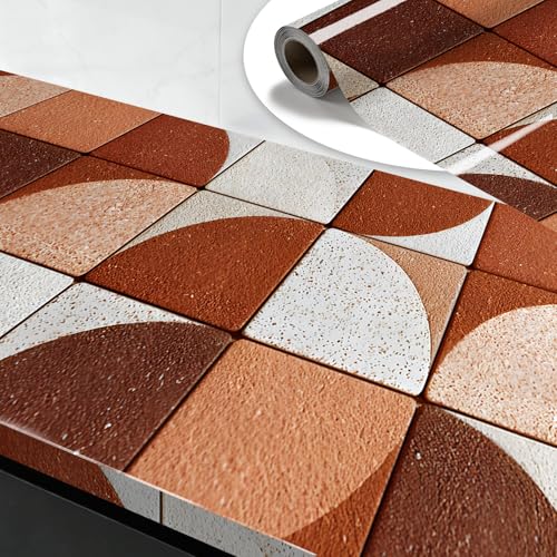 Nuxovilar Terracotta Checkered Tile Textured Peel and Stick Wallpaper, 15.75"x39.37", Self-Adhesive Contact Paper, Retro Plaid Style for Bedroom, Living Room and Table Decor - color: YPH03565