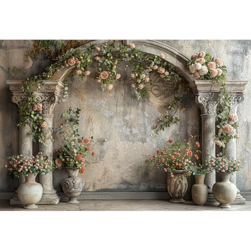 5x3ft Wedding Flowers Wall Backdrop Photography Vintage European Palace Victoria Wall Floral Background for Baby Shower Newborn Birthday Party Decorations Photo Booth Girl Women Portrait - color: green and pink-3, size: 5x3ft
