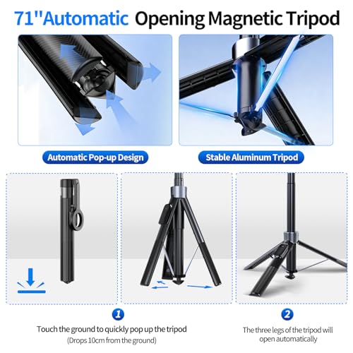 yAyusi 3-in-1 Magnetic Vlogging Kit for iPhone/Android, YouTube Starter Kit, Magnetic Tripod/Microphone/Remote Control, 71" Selfie Stick with Light for YouTube Starter Content Creator Essentials Kit