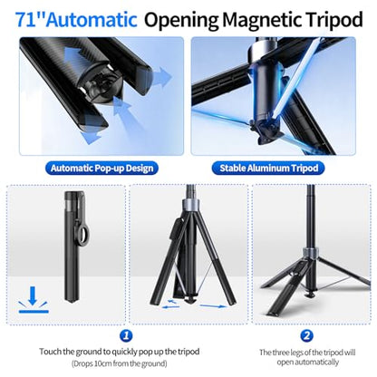 yAyusi 3-in-1 Magnetic Vlogging Kit for iPhone/Android, YouTube Starter Kit, Magnetic Tripod/Microphone/Remote Control, 71" Selfie Stick with Light for YouTube Starter Content Creator Essentials Kit