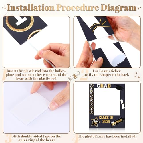 RattanView 2026 Graduation Photo Booth Props Frame Class of 2026 Congrats Grad Selfie Picture Frame, Cardboard Large Photo Booth Prop for High School & College Graduation Party Decorations - style: Grad