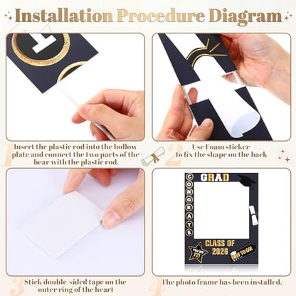 RattanView 2026 Graduation Photo Booth Props Frame Class of 2026 Congrats Grad Selfie Picture Frame, Cardboard Large Photo Booth Prop for High School & College Graduation Party Decorations - style: Grad