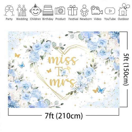Mocsicka Miss to Mrs Bridal Shower Backdrop Boho Something Blue Bridal Shower Decorations Dusty Blue Bride to Be Wedding Shower Banner Photo Booth Props (7x5ft) - size: 7x5ft