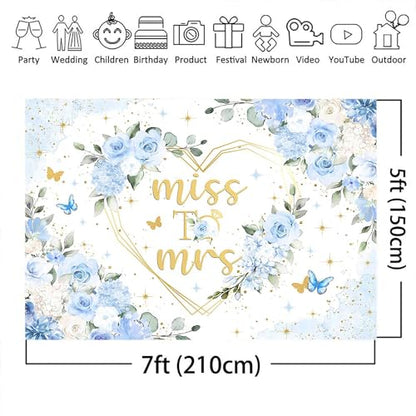 Mocsicka Miss to Mrs Bridal Shower Backdrop Boho Something Blue Bridal Shower Decorations Dusty Blue Bride to Be Wedding Shower Banner Photo Booth Props (7x5ft) - size: 7x5ft