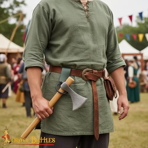 Lord of Battles Medieval Genuine Leather Axe Frog | Axe Holster with Belt Loop | Waist Holder for Axes, Tools - color: Green