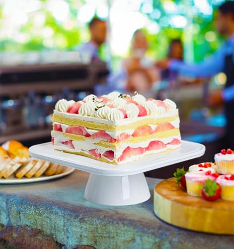 10" Square Ceramic Cake Stand 5-in-1 - White Pedestal Serving Platter for Wedding Birthday Party Baby Shower, Dessert Cupcake Fruit Display Stand, Multifunctional Kitchen Centerpiece - size: 10" x 10" x 3.7"