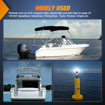 Nilight Marine Boat Stern Light 9Inch White Fold Down Anchor Lights 12V 24V Waterproof 360° Lighting Navigation Lamp for Fishing Sailboat Yacht Pontoon Speedboat Dinghy - color: 9Inch Boat Stern Light