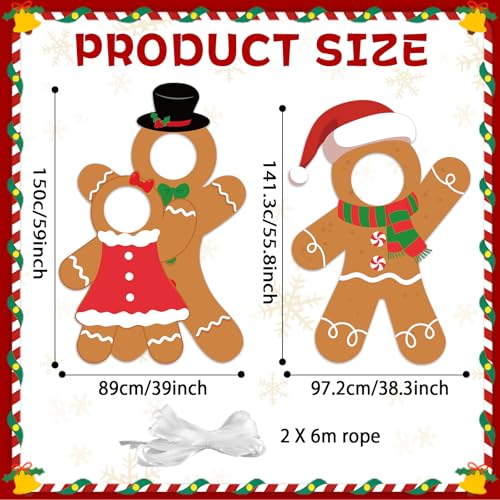 Christmas Party Decorations Gingerbread Man Photo Prop Selfie Frame Funny Gingerbread Man Face in Hole Backdrop Merry Christmas Photo Booth Banner for Xmas Holiday Winter Indoor Outdoor Party Decor