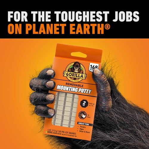 Gorilla Mounting Putty, Natural Tan Color, 168 Pre-Cut Squares (Pack of 2) - Non-Toxic Removable & Repositionable Wall Putty - size: 2 - Pack, style: 4 Ounce