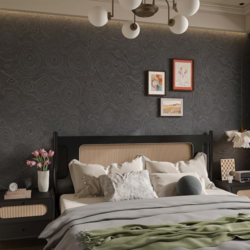 31.5"x157" Dark Grey Peel and Stick Wallpaper Boho Textured Self Adhesive Contact Paper Waterproof Tree Stump Wood Paper Botanical Removable Decorative Vinyl Wrap for Countertops Cabinets - color: Dark Gray, size: 31.5" x 157"