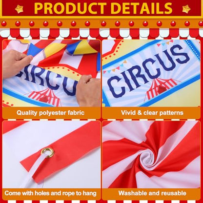 Panelee Carnival Circus Theme Photo Booth Props Life Size Ticket Backdrop Door Banner Decorations Fabric Background for Carnival Birthday Game Supplies Circus Theme Party Decorations - style: Retro