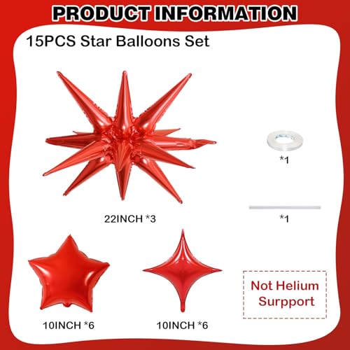 Red Star Balloons, 22in Large Star Balloons Foil 10in 4-Pointed & Red Pentagram Balloon for Valentine's Day Anniversary Wedding Bridal Shower Graduation Birthday Party Decorations - color: Red