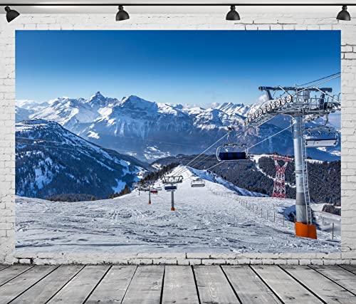 BELECO 15x10ft Fabric Ski Resort Backdrop Snowy Winter Alps Mountain Background for Photography Holiday Travel Ski Sport Backdrop Birthday Party Decor Kids Adults Portrait Photoshoot Studio Booth Prop - size: 15x10FT
