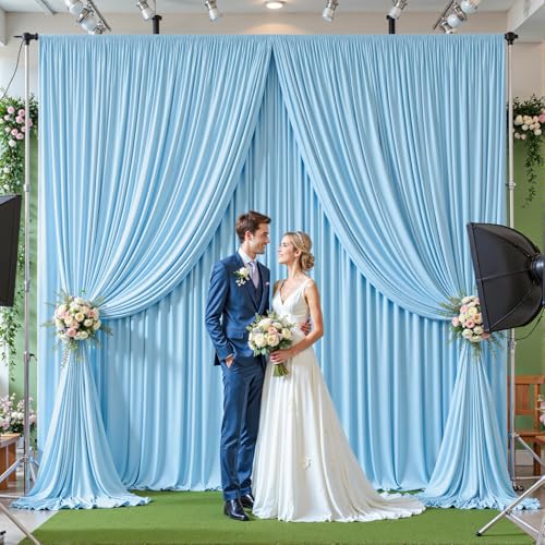 8ftx10ft Wrinkle Free Blue Backdrop Curtain - 10 Feet Photography Backdrop Drapes, Silky Polyester Back Drop Cloth for Wedding Baby Shower Balloon Arch Background - color: Blue, size: 8FTx10FT (W4'xH10', 2 Panels)
