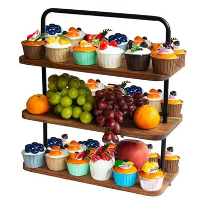 Acacia Wooden Cupcake Display Riser Stand Three Tiered Essential Oil Risers Display Candle Perfume Stand Small Chees Party Decor Dessert Table Display Set 3 Layers