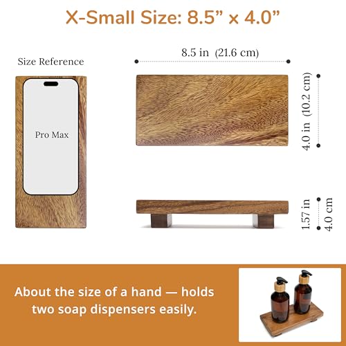 X-Small 8.5" Acacia Wood Riser Pedestal Stand, Farmhouse Bathroom and Kitchen Sink Decor, Decorative Wood Tray for Counter, Soap Dish Holder, Vanity Tray (XS: 8.5" x 4.0" x 1.57") - size: X-Small:8.5"x4.0"