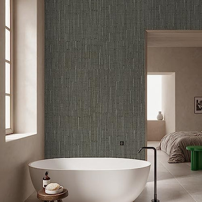 CHIHUT Dark Gray Grasscloth Peel and Stick Wallpaper Textured Removable Grass Cloth Contact Paper Self Adhesive Fabric Linen Grey Stick on Wallpaper for Bathroom Kitchen Backsplash Walls 17.7”x236” - color: ['Dark Gray'], size: 17.7" x 236"