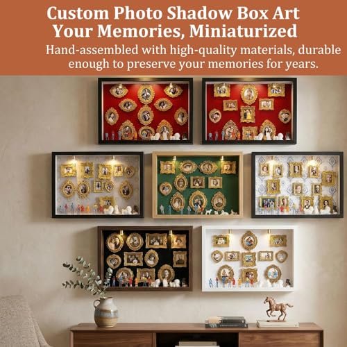 All-in-One DIY Shadow Box Kit,Mini Gold Frames with Museum of Figurines | LED-Illuminated Silhouette Box Memory Collage | Anniversary/Wedding Eco-Friendly Decor Gift (F Style)