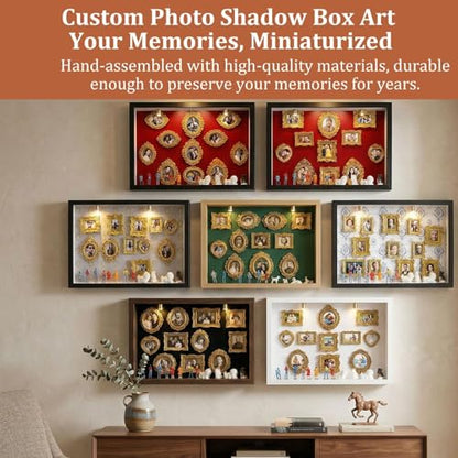 All-in-One DIY Shadow Box Kit,Mini Gold Frames with Museum of Figurines | LED-Illuminated Silhouette Box Memory Collage | Anniversary/Wedding Eco-Friendly Decor Gift (F Style)